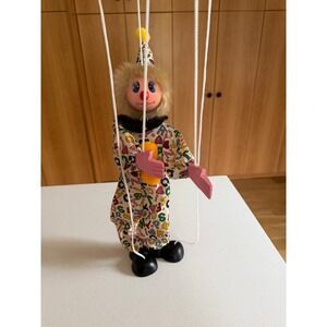 VTG Fairyland Clown Marionette Puppet Small Multicolor Alphabet Print Wood Toy‎